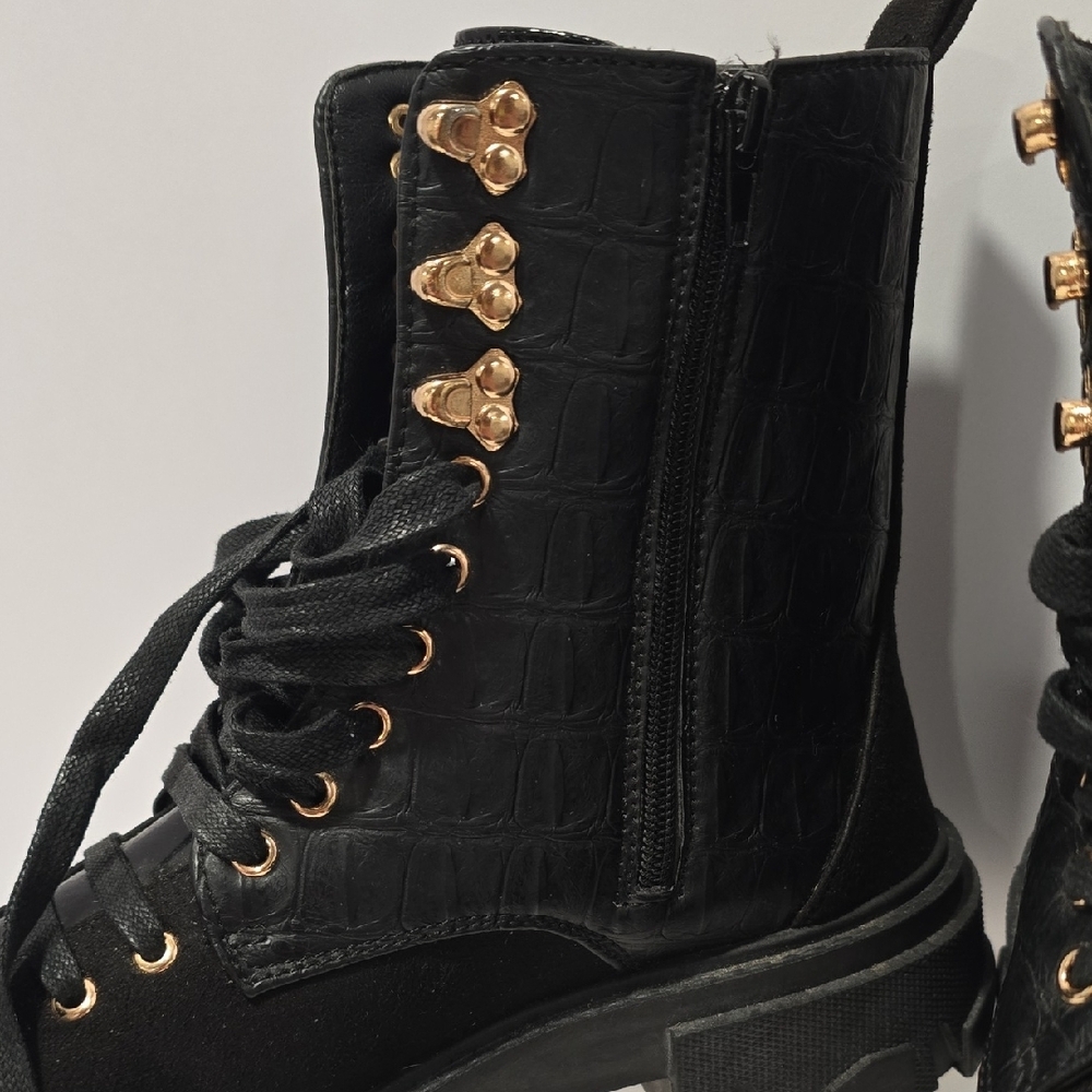 Sale!!! Black Combat Boots with Gold Accents - Picture 2 of 11
